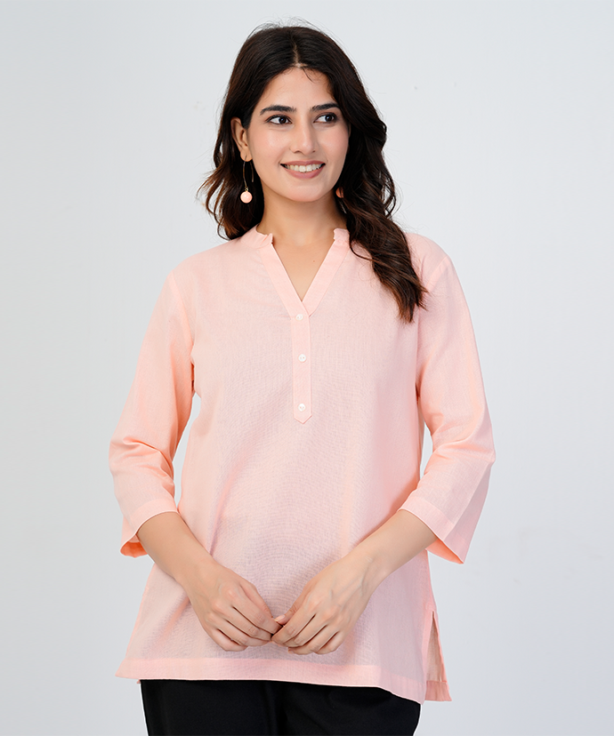 Peach Airy Linen Short Kurta