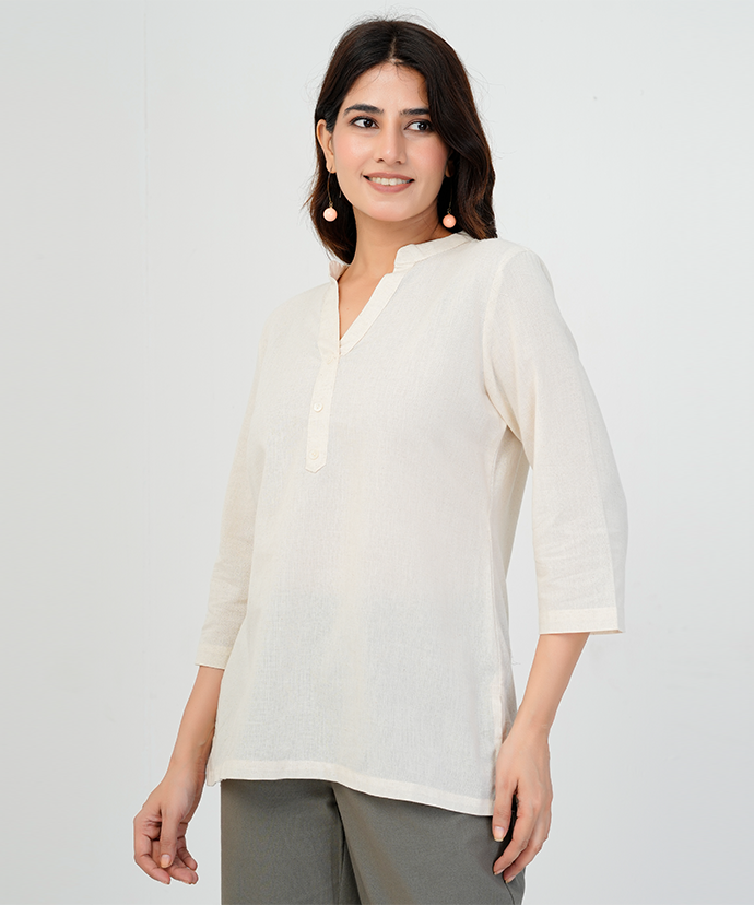 Ecru Airy Linen Short Kurta