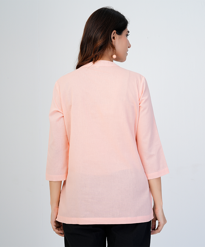 Peach Airy Linen Short Kurta