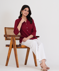 Maroon Airy Linen Short Kurta