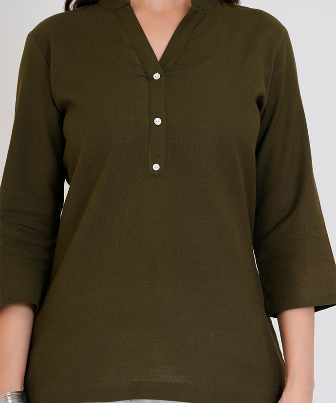 Olive Green Airy Linen Short Kurta