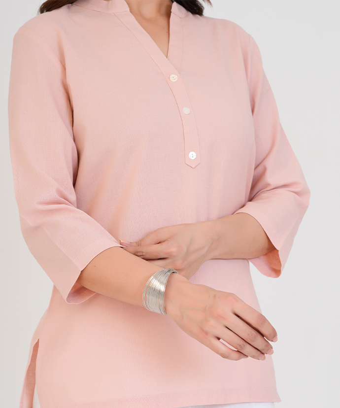 Salmon Pink Airy Linen Short Kurta