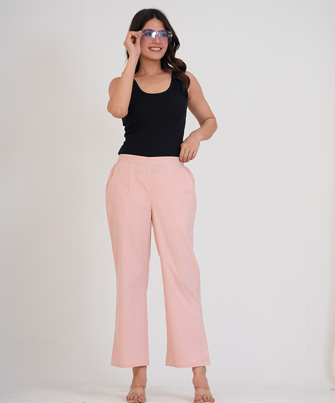 Peach Wide Leg Airy Linen Pant