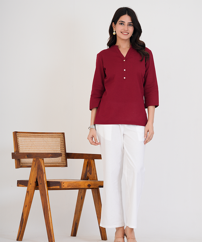Maroon Airy Linen Short Kurta