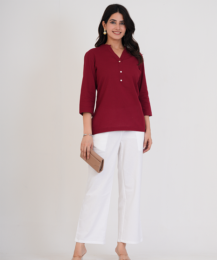 Maroon Airy Linen Short Kurta