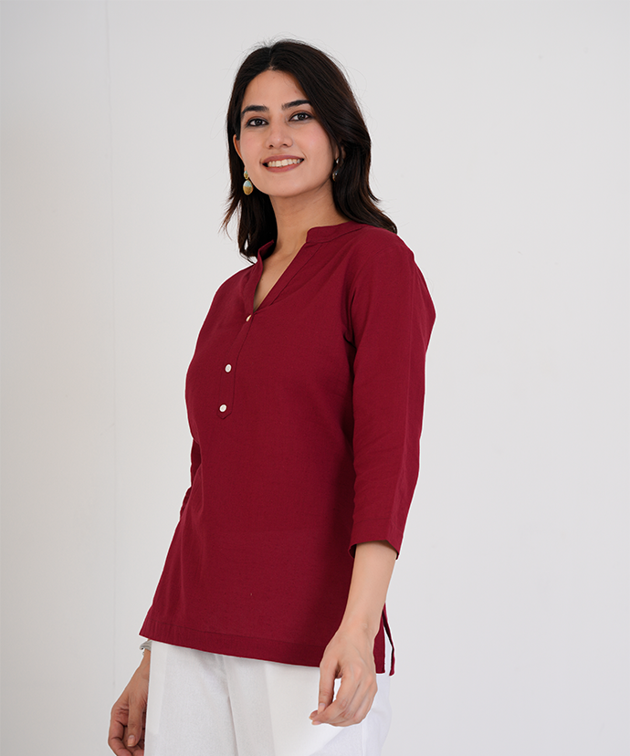 Maroon Airy Linen Short Kurta