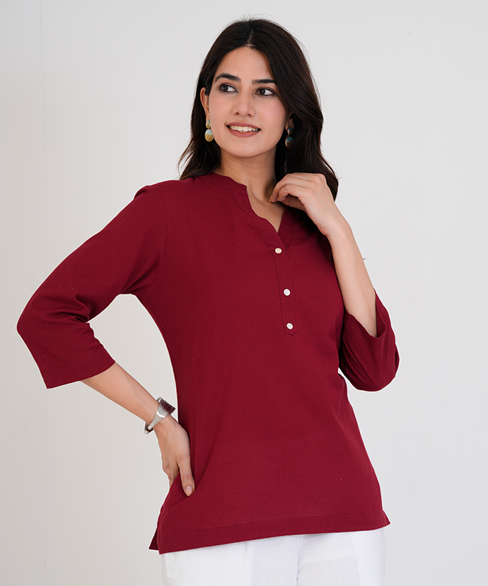 Maroon Airy Linen Short Kurta